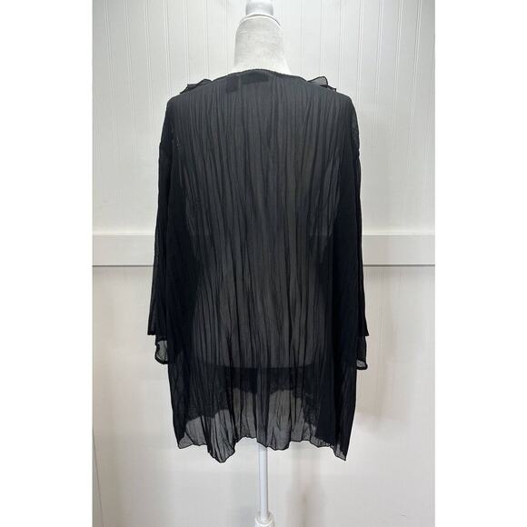 Maggie Barnes Semi Sheer Blouse 2X Button Up Black Floral Ruffle Collar *Flaw - Picture 3 of 11